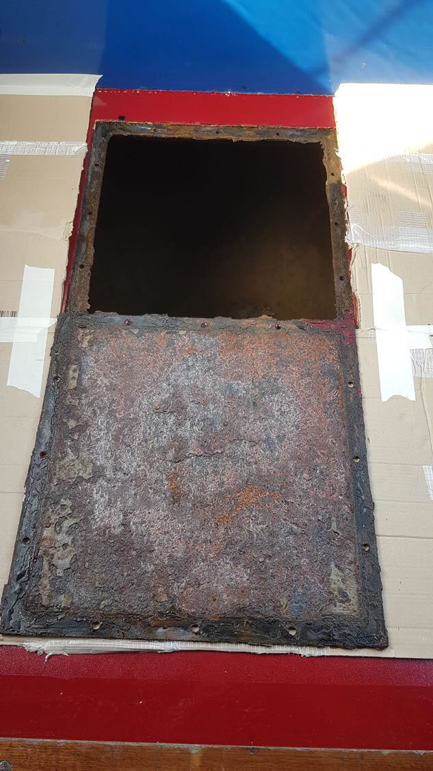 Rusty and leaking galvanised steel cold water tank. After treatment and being made watertight again. CWT Repair and lining service Specialist Coatings (GB) Ltd.