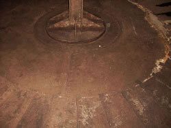 Detail of diesel fuel storage tank floor. Typical level of corrosion.