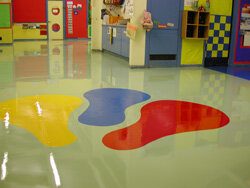 Floor after Custom Colour Resin Floor Treatment with Specially designed Graphics Floor after Custom Colour Resin Floor Treatment with Specially designed Graphics