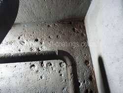 Hot well, hot water tank, corrosion craters & pitting exposed after grit blasting