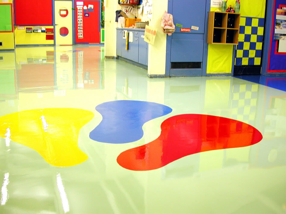 Floor after Custom Colour Resin Floor Treatment with Specially designed Graphics
